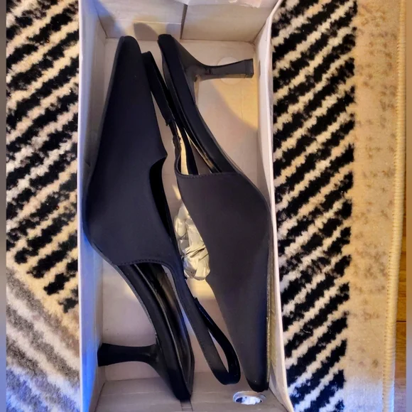 New Black slingback leather pointed toe heel womens size 7.5 - Picture 5 of 6